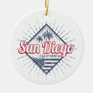 San Diego City California Retro Palmen Vintag Keramik Ornament