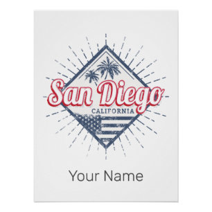 San Diego City California Retro Palmen Vintag Poster