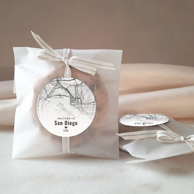 San Diego City Map | Begrüßung Runder Aufkleber (Von Creator hochgeladen)