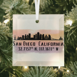 San Diego City Skyline Latitude und Längengrad Ornament Aus Glas