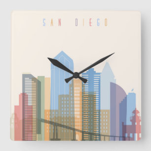San Diego City Skyline Quadratische Wanduhr