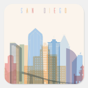 San Diego City Skyline Quadratischer Aufkleber