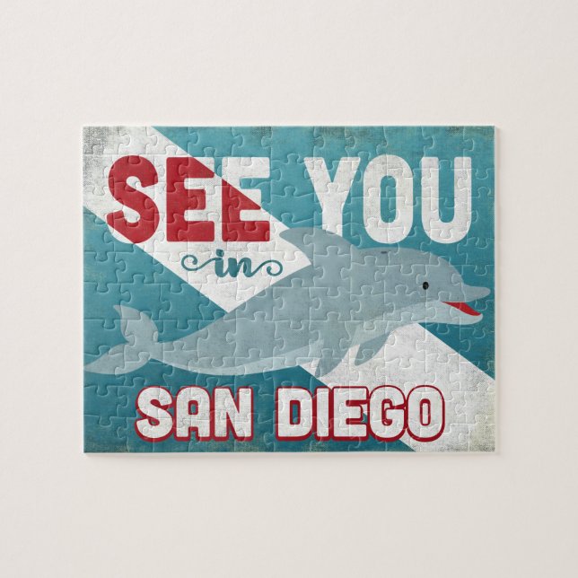 San Diego Dolphin - Retro Vintage Puzzle (Horizontal)