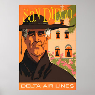 San Diego Druck Delta Reiseplakat Kalifornien Kuns Poster