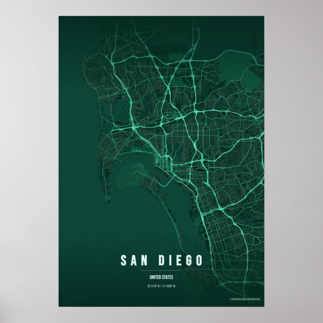 San Diego Emerald Map Print Poster Wallart Gift (Vorne)
