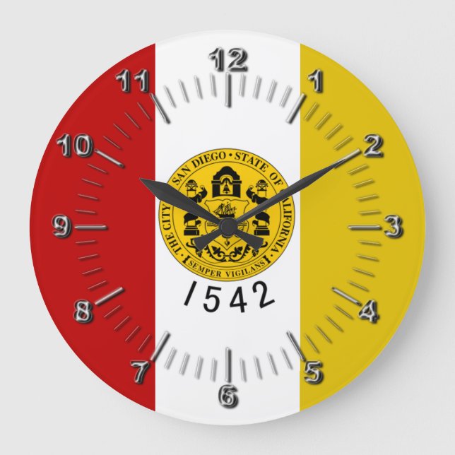 San Diego flag Large Clock Große Wanduhr (Vorderseite)