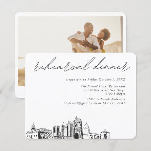 San Diego Hochzeit Elegante Probe Abendessen Begleitkarte