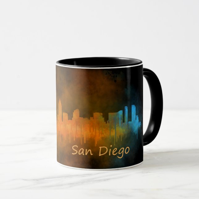 San Diego Kalifornien City Skyline Watercolor v04 Tasse (VorderseiteRechts)