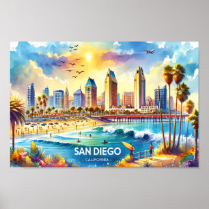 San Diego Kalifornien Reisen Orte Aquarell Poster