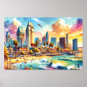 San Diego Kalifornien Reisen Orte Aquarell Poster