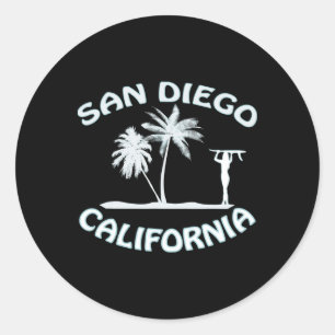 San Diego Kalifornien Retro Surfen Strand Surferin Runder Aufkleber