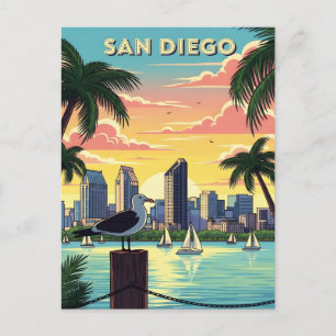 San Diego, Kalifornien Skyline mit Möwe Postkarte