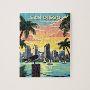 San Diego, Kalifornien Skyline mit Möwe Puzzle