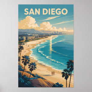 San Diego Kalifornien Skyline Reise Kunst Vintage Poster