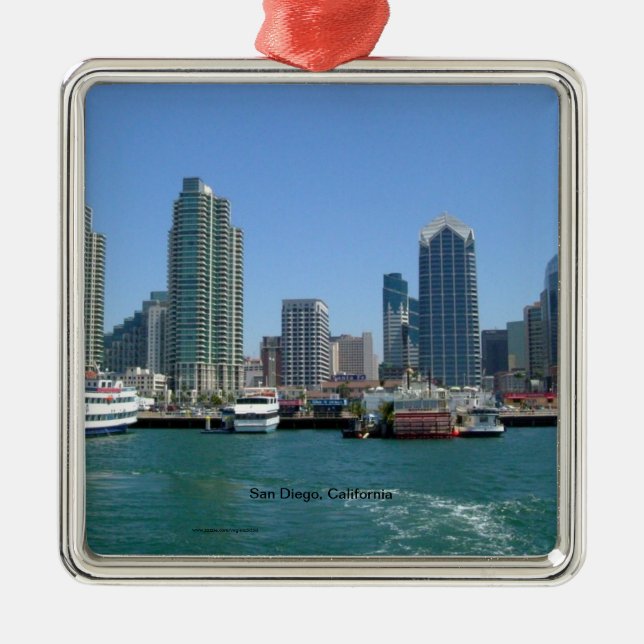 San Diego, Kalifornien Skyline Silbernes Ornament (Vorne)