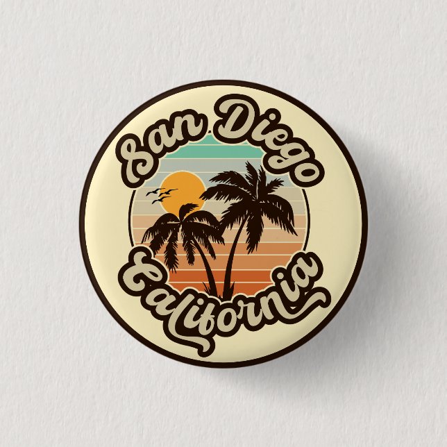 San Diego Kalifornien Sonnenuntergang Palmbaum Sou Button (Vorderseite)