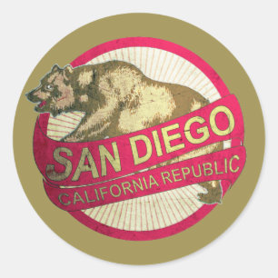 San Diego Kalifornien Vintage-Bären-Aufkleber Runder Aufkleber