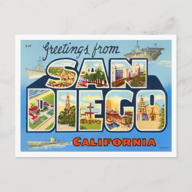 San Diego, Kalifornien, Vintage Großbuchstaben Pos Postkarte (Vorderseite)