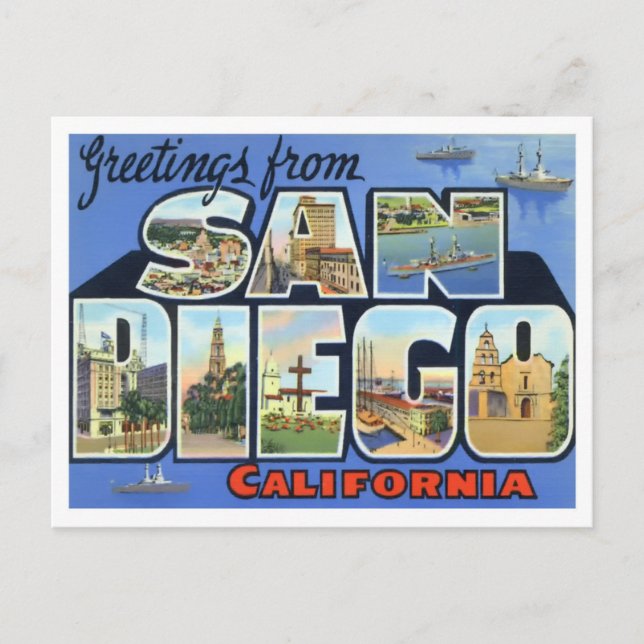 San Diego, Kalifornien, Vintage Großbuchstaben Pos Postkarte (Vorderseite)