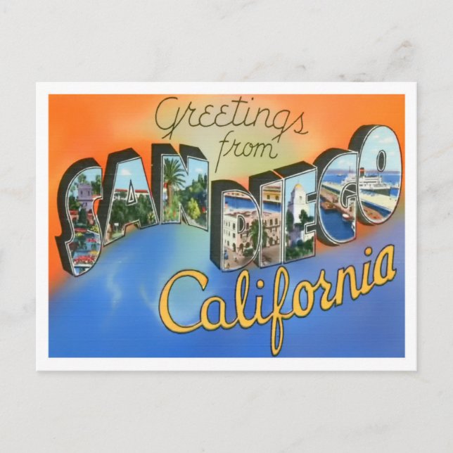 San Diego, Kalifornien, Vintage Großbuchstaben Pos Postkarte (Vorderseite)