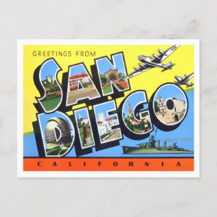 San Diego, Kalifornien, Vintage Großbuchstaben Pos Postkarte