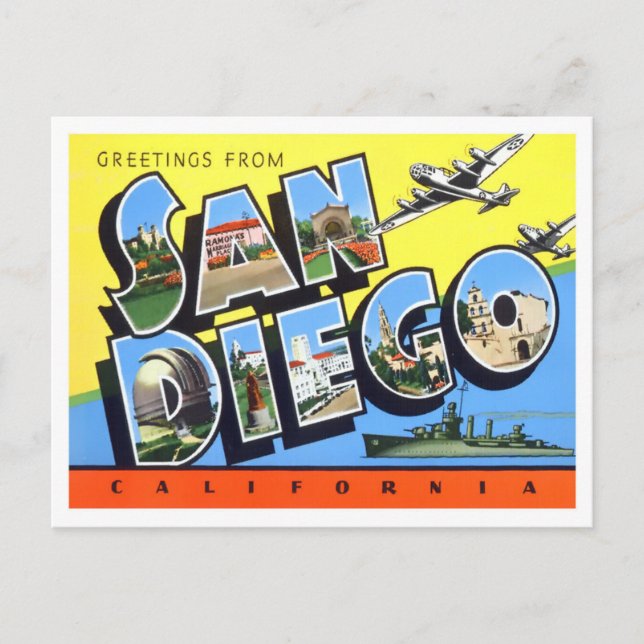 San Diego, Kalifornien, Vintage Großbuchstaben Pos Postkarte (Vorderseite)