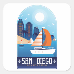 San Diego Kalifornien Vintage-Reiseaufkleber Quadratischer Aufkleber