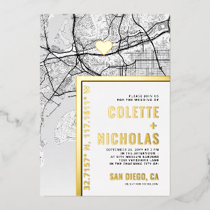 San Diego Liebe Locator   Städtische Hochzeit Folieneinladung