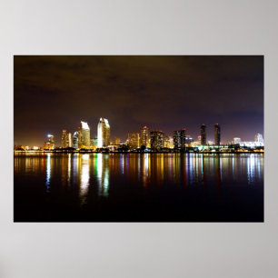 San Diego Night Skyline Poster