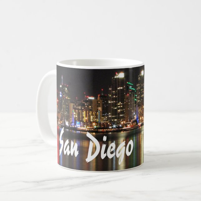 San Diego Night Skyline Stadtansicht Kaffeetasse (Vorderseite Links)