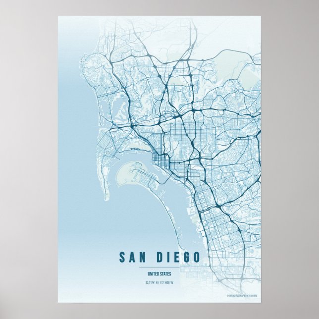 San Diego Ocean Map Print Poster Wallart Gift (Vorne)