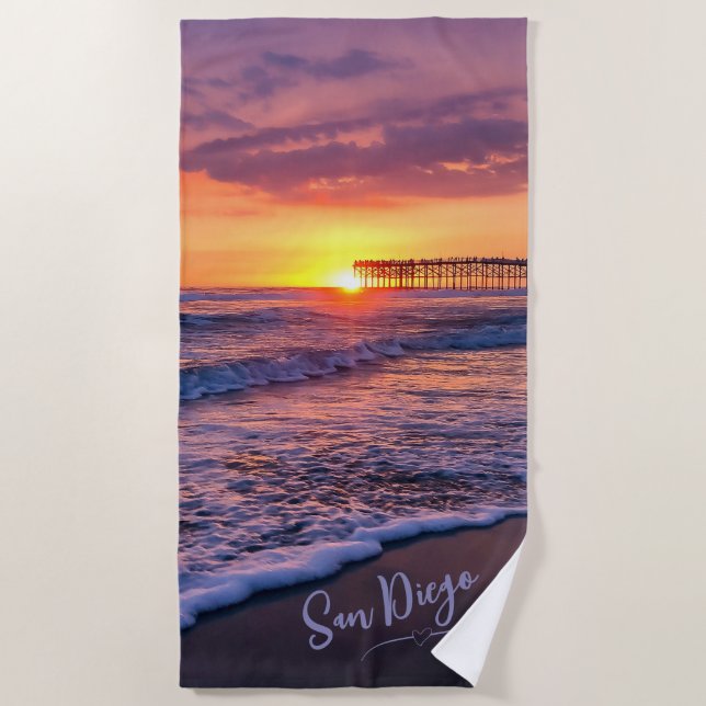 San Diego Pacific Beach Pier Sunset Strandtuch (Vorderseite)