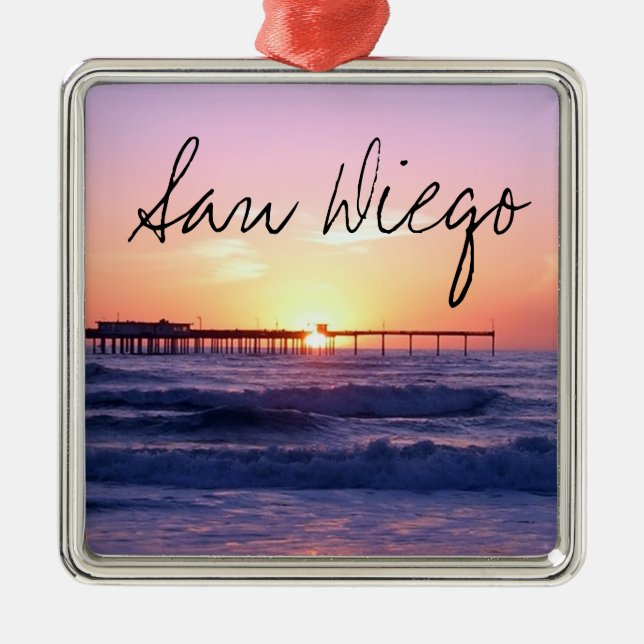 San Diego Pier am Sonnenuntergang Ornament Aus Metall (Vorne)