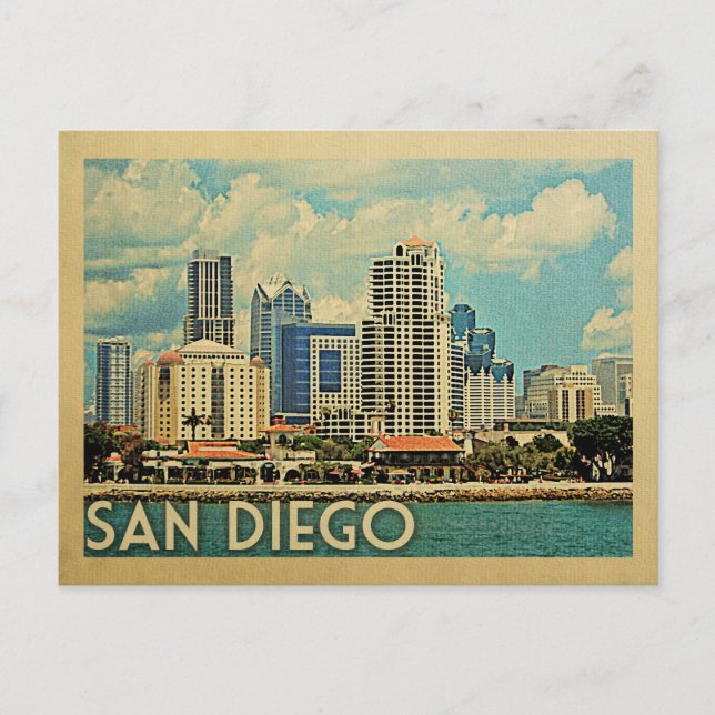 San Diego Postcard Skyline Vintag Postkarte (Vorderseite)