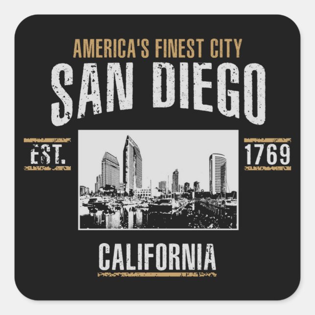 San Diego Quadratischer Aufkleber (Vorderseite)