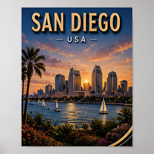 San Diego Reisehafen und Küsten-Skyline Poster