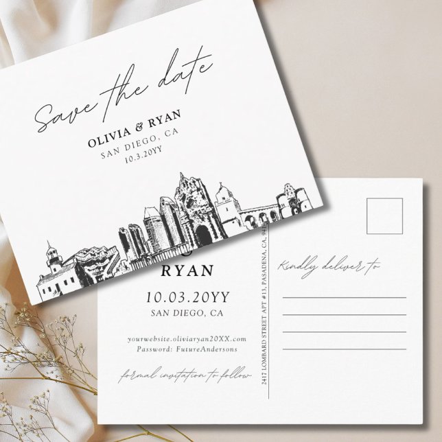 San Diego Save the Date Postcard Wedding Postkarte (Ssn Diego Save the Date Postcard Elegant Wedding
)