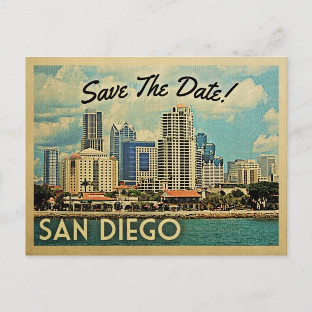 San Diego Save the Date Vintage Postkarten (Vorderseite)