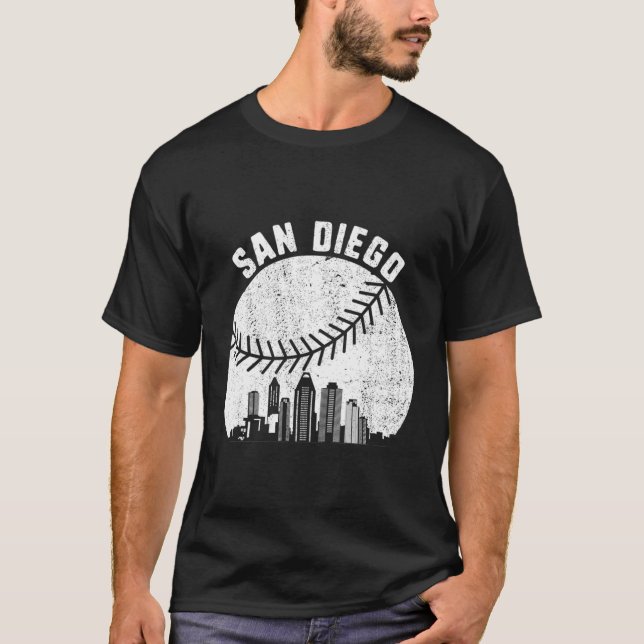 San Diego Skyline Baseball Fan San Diego Baseball T-Shirt (Vorderseite)