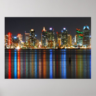 San Diego Skyline bei Nacht Poster