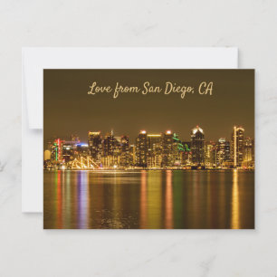 San Diego Skyline Night Travel Foto Souvenir Postkarte