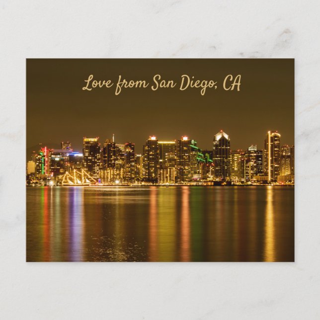 San Diego Skyline Night Travel Foto Souvenir Postkarte (Vorderseite)