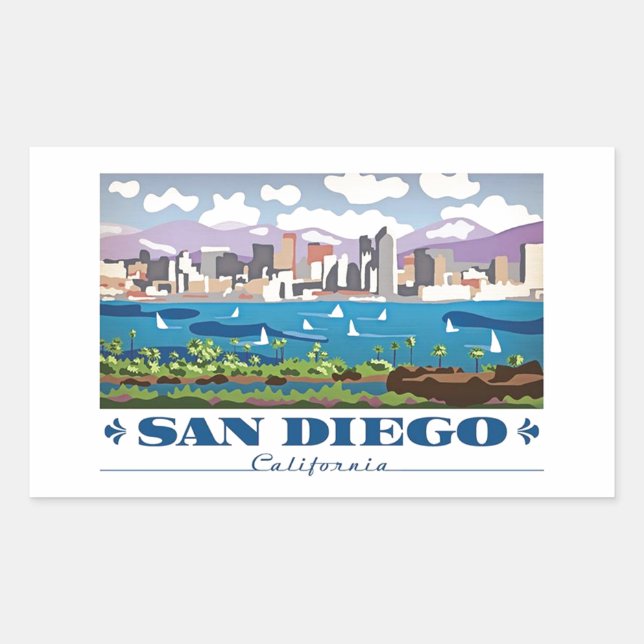 San Diego Skyline Rechteckiger Aufkleber (Vorderseite)