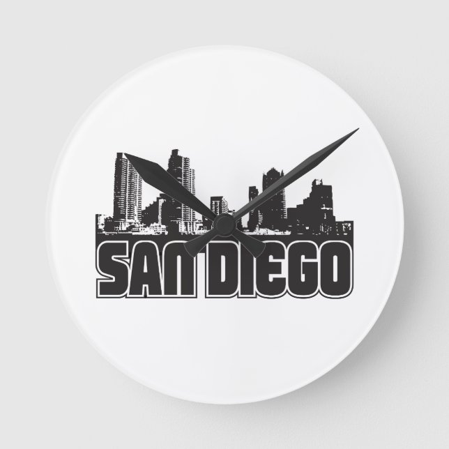 San Diego Skyline Runde Wanduhr (Vorderseite)