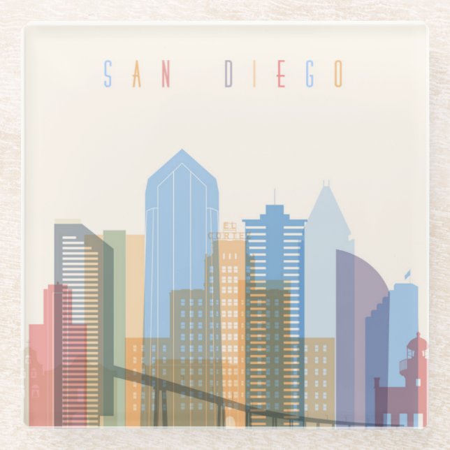 San Diego Stadt-Skyline Glasuntersetzer (Vorderseite)