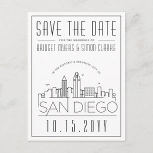 San Diego   Stilisierte Skyline Save the Date Postkarte