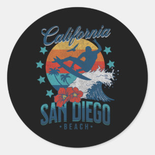 San Diego Strand Kalifornien Surfen Vintage Urlaub Runder Aufkleber