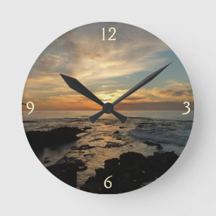 San Diego Sunset I California Seascape Runde Wanduhr