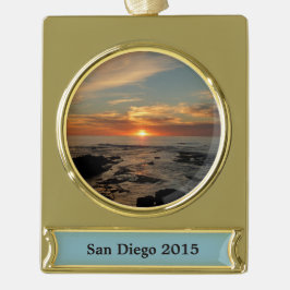 San Diego Sunset II California Seascape Banner-Ornament Gold