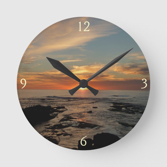 San Diego Sunset II California Seascape Runde Wanduhr (Vorderseite)